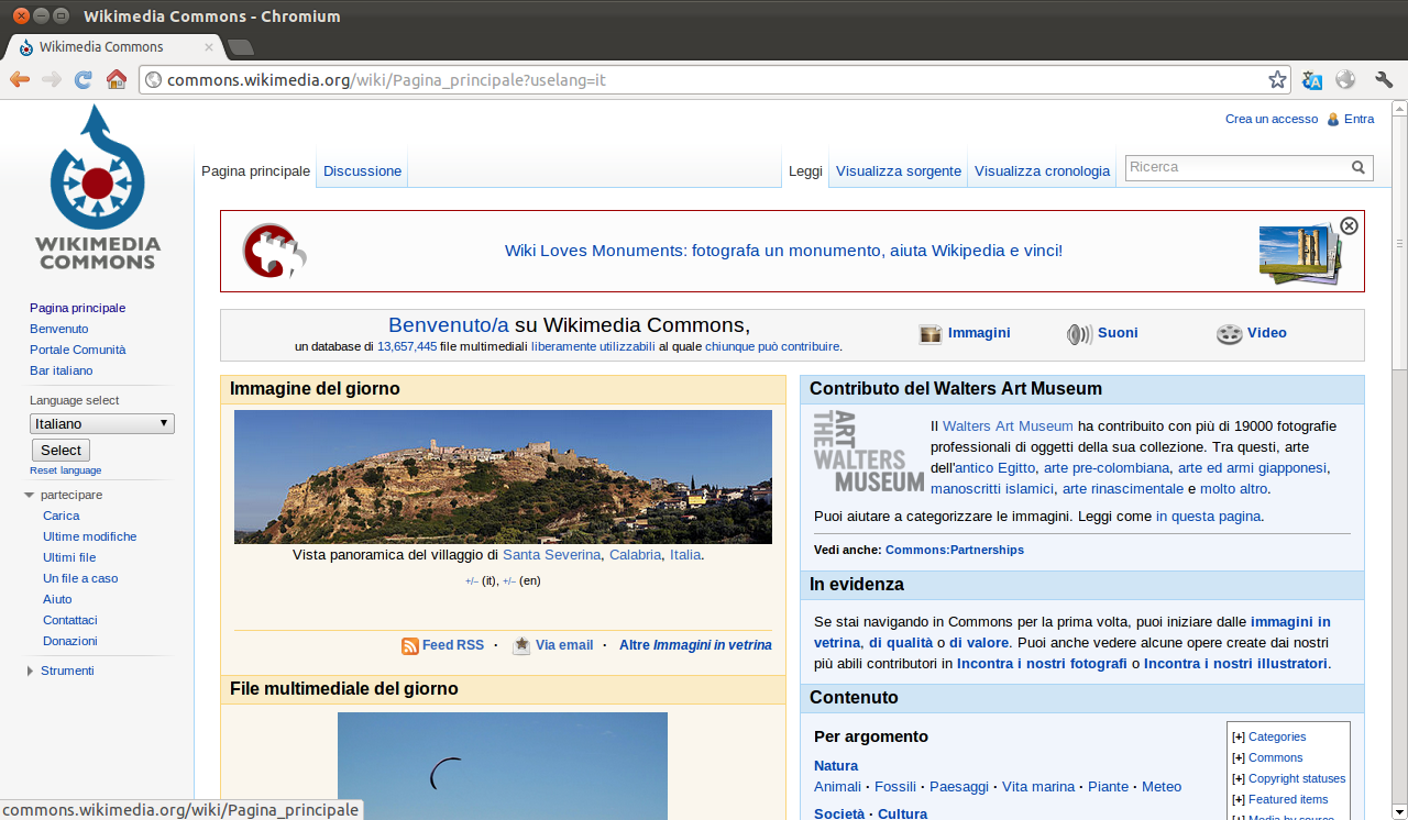 commons-pagina-principale-completa La pagina principale di Wikimedia Commons visualizzata nel browser Chromium