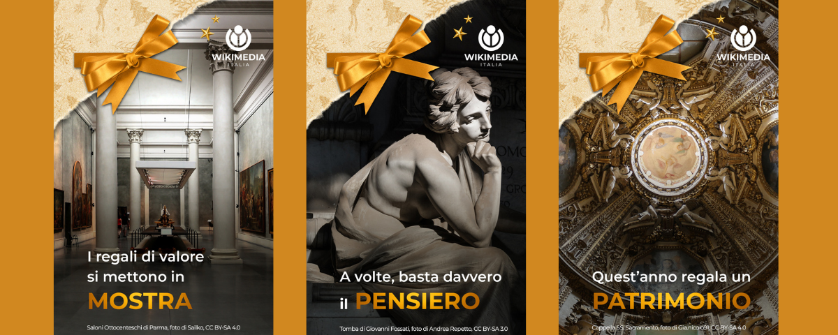 immagini della campagna di natale di wikimedia italia: regala un patrimonio